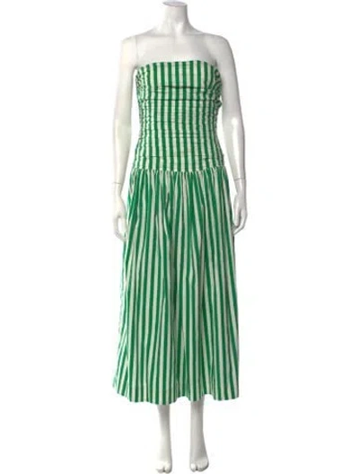 Pre-owned Rhode Striped Midi Length Dress In Green/white