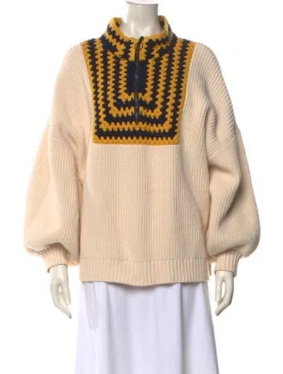 Pre-owned Rhode Striped Mock Neck Sweater In Neutral