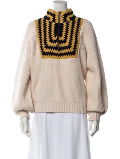Pre-owned Rhode Striped Mock Neck Sweater In Neutral