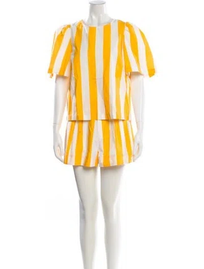 Pre-owned Rhode Striped Ruffle Embellishment Short Set In Yellow
