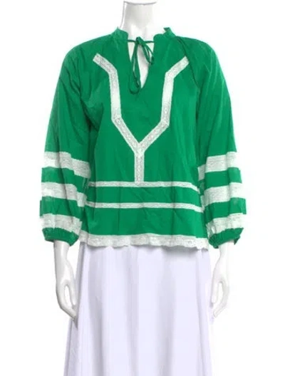 Pre-owned Rhode Striped Tie Neck Blouse In Green