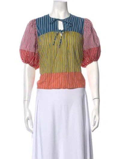 Pre-owned Rhode Striped Tie Neck Blouse In Multicolor
