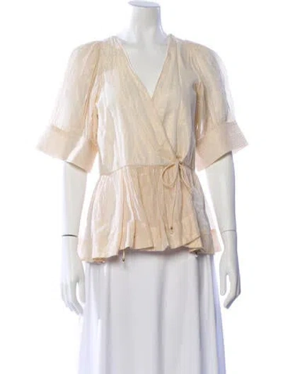 Pre-owned Rhode Striped V-neck Blouse In Gold