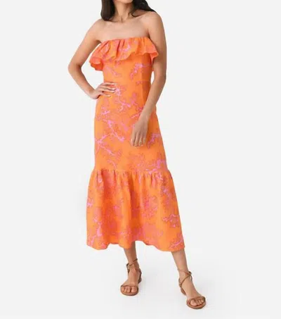 Rhode Thea Coral-print Ruffled Dress In Orange