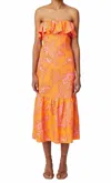 Rhode Thea Ruffle Trim Halter Midi Dress In Coral Reef Grande In Multi