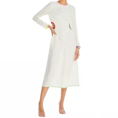 Rhode Thierry Linen Midi Dress In Macadamia Rainbow Piping In White