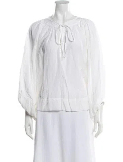 Pre-owned Rhode Tie Neck Long Sleeve Blouse In White