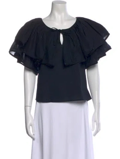 Pre-owned Rhode Tie Neck Short Sleeve Blouse In Blue
