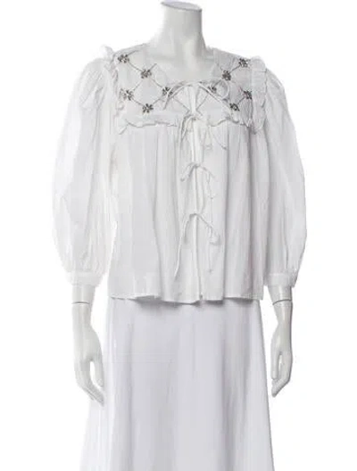 Pre-owned Rhode Tie Neck Three-quarter Sleeve Top In White