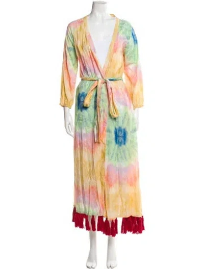 Pre-owned Rhode Tie-dye Print Fringe Trim Accent Robe In Yellow