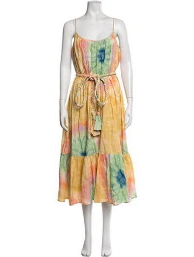 Pre-owned Rhode Tie-dye Print Midi Length Dress In Yellow