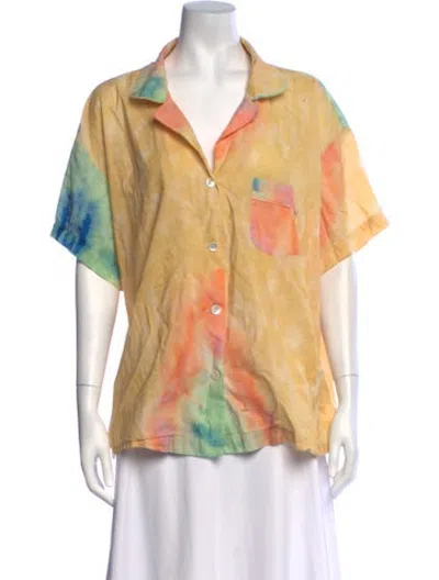 Pre-owned Rhode Tie-dye Print Short Sleeve Button-up Top In Yellow