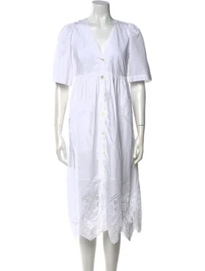 Pre-owned Rhode V-neck Knee-length Dress In White