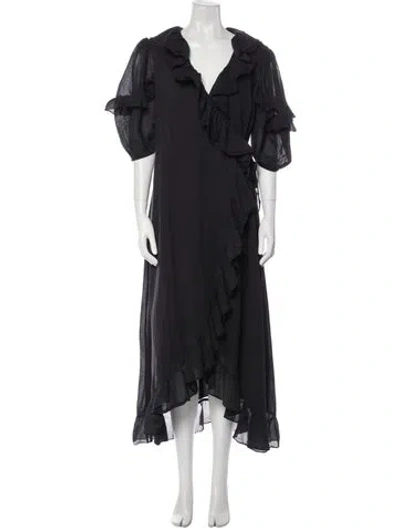 Pre-owned Rhode V-neck Long Dress In Black