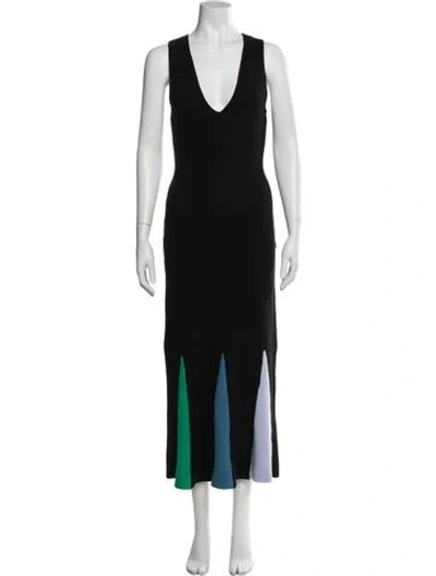 Pre-owned Rhode V-neck Long Dress In Black