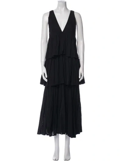 Pre-owned Rhode V-neck Long Dress In Black