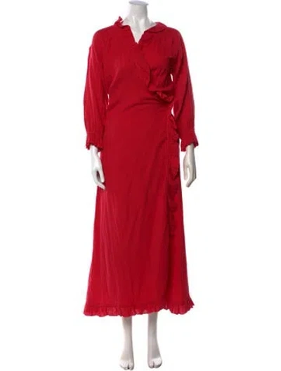 Pre-owned Rhode V-neck Long Dress In Red