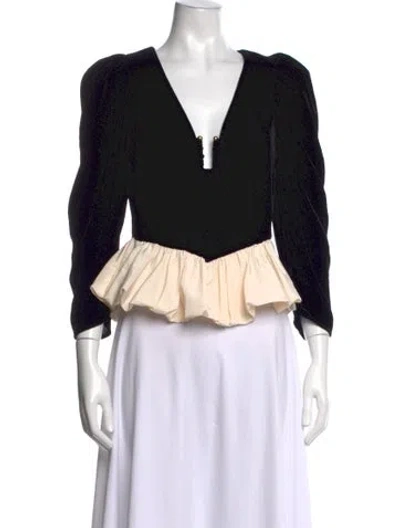 Pre-owned Rhode V-neck Long Sleeve Blouse In Black