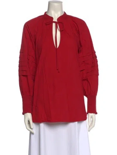 Pre-owned Rhode V-neck Long Sleeve Blouse In Red