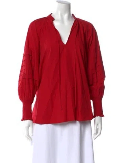 Pre-owned Rhode V-neck Long Sleeve Blouse In Red
