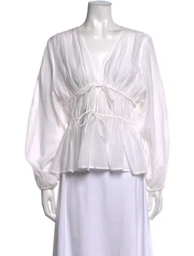 Pre-owned Rhode V-neck Long Sleeve Blouse In White