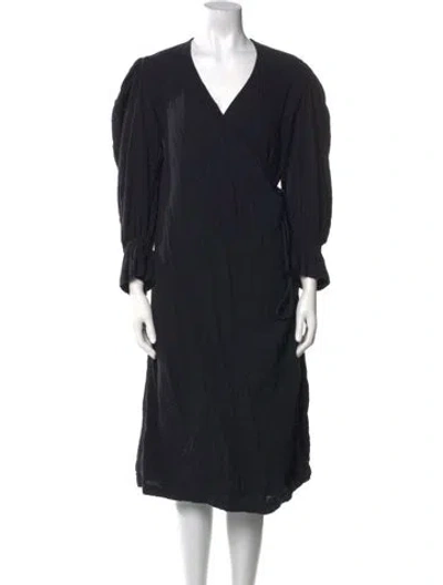 Pre-owned Rhode V-neck Midi Length Dress In Black