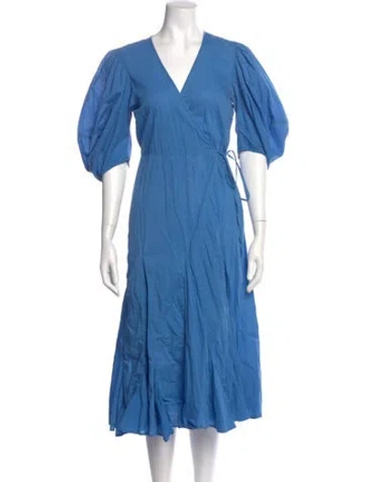 Pre-owned Rhode V-neck Midi Length Dress In Blue