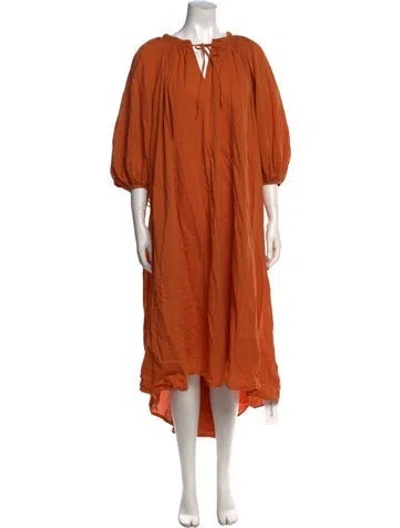 Pre-owned Rhode V-neck Midi Length Dress In Orange