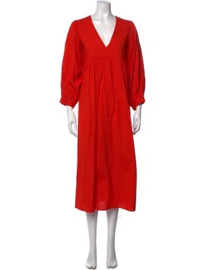 Pre-owned Rhode V-neck Midi Length Dress In Orange