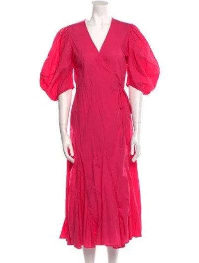Pre-owned Rhode V-neck Midi Length Dress In Pink