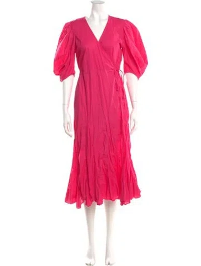 Pre-owned Rhode V-neck Midi Length Dress In Pink