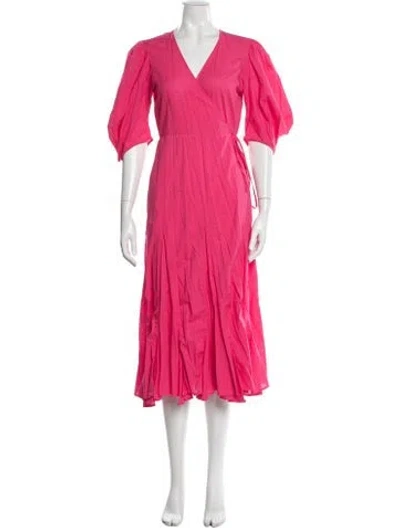 Pre-owned Rhode V-neck Midi Length Dress In Pink