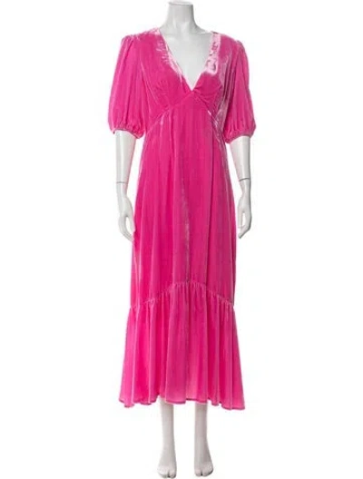 Pre-owned Rhode V-neck Midi Length Dress In Pink