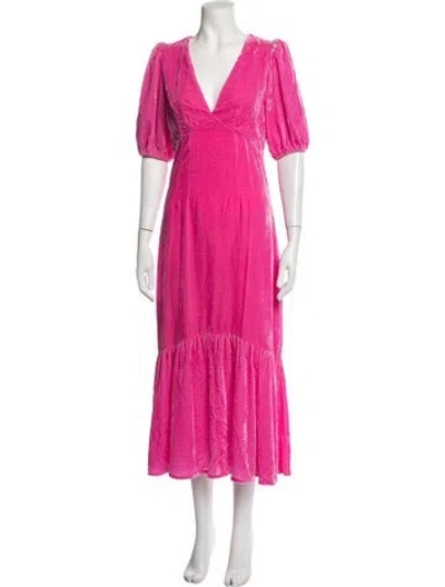 Pre-owned Rhode V-neck Midi Length Dress In Pink