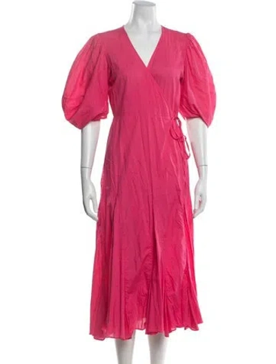 Pre-owned Rhode V-neck Midi Length Dress In Pink
