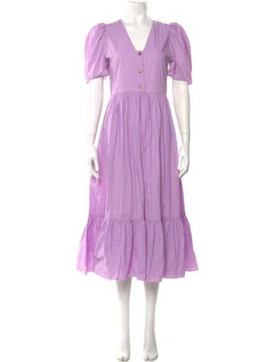 Pre-owned Rhode V-neck Midi Length Dress In Purple