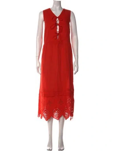 Pre-owned Rhode V-neck Midi Length Dress W/ Tags In Orange