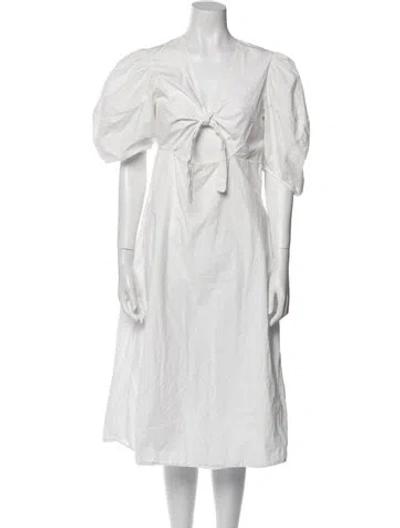 Pre-owned Rhode V-neck Midi Length Dress In White