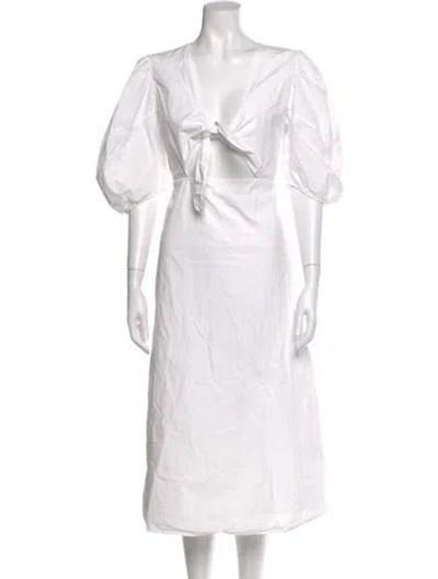 Pre-owned Rhode V-neck Midi Length Dress In White