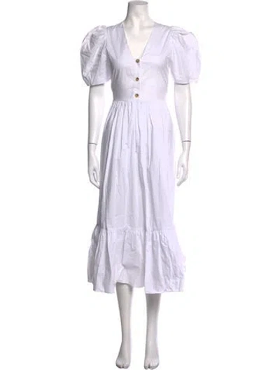 Pre-owned Rhode V-neck Midi Length Dress In White