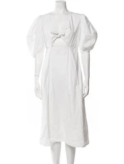 Pre-owned Rhode V-neck Midi Length Dress In White