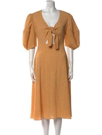 Pre-owned Rhode V-neck Midi Length Dress In Yellow