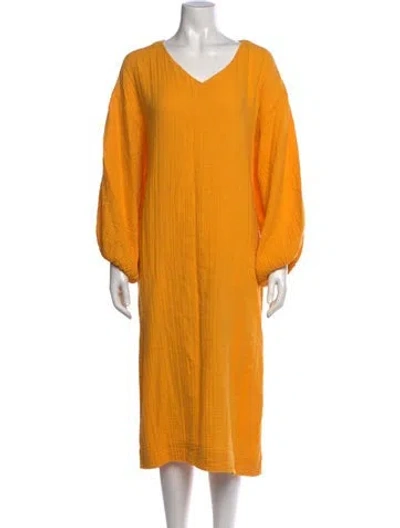 Pre-owned Rhode V-neck Midi Length Dress In Yellow