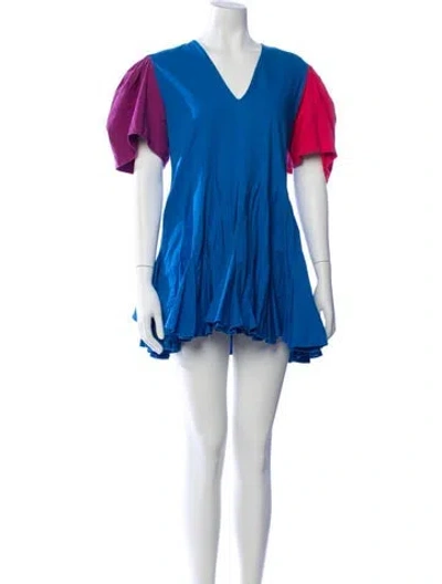 Pre-owned Rhode V-neck Mini Dress In Blue