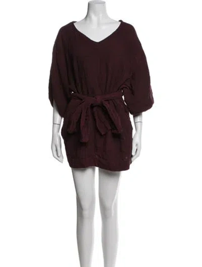 Pre-owned Rhode V-neck Mini Dress In Burgundy