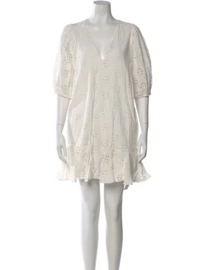 Pre-owned Rhode V-neck Mini Dress In White