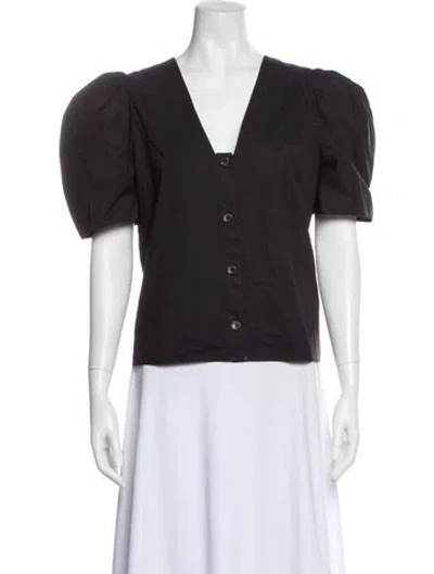 Pre-owned Rhode V-neck Short Sleeve Blouse In Black