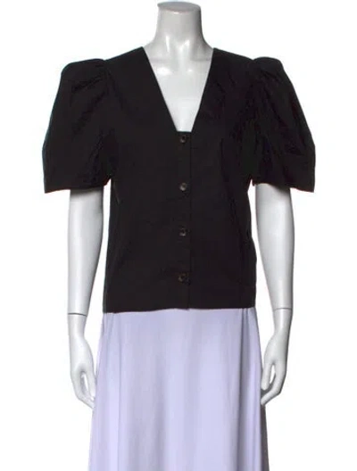 Pre-owned Rhode V-neck Short Sleeve Blouse In Black