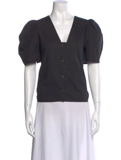 Pre-owned Rhode V-neck Short Sleeve Blouse In Gray