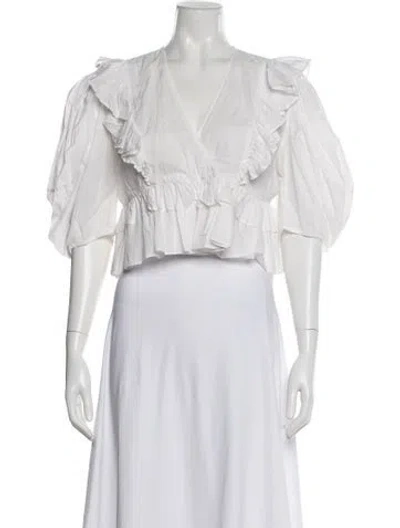 Pre-owned Rhode V-neck Short Sleeve Blouse In White